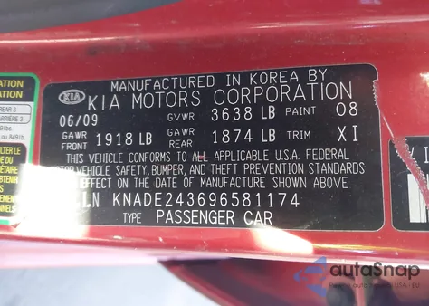 2009 Kia Rio5 Lx z USA, uszkodzony, nr VIN KNADE243696581174